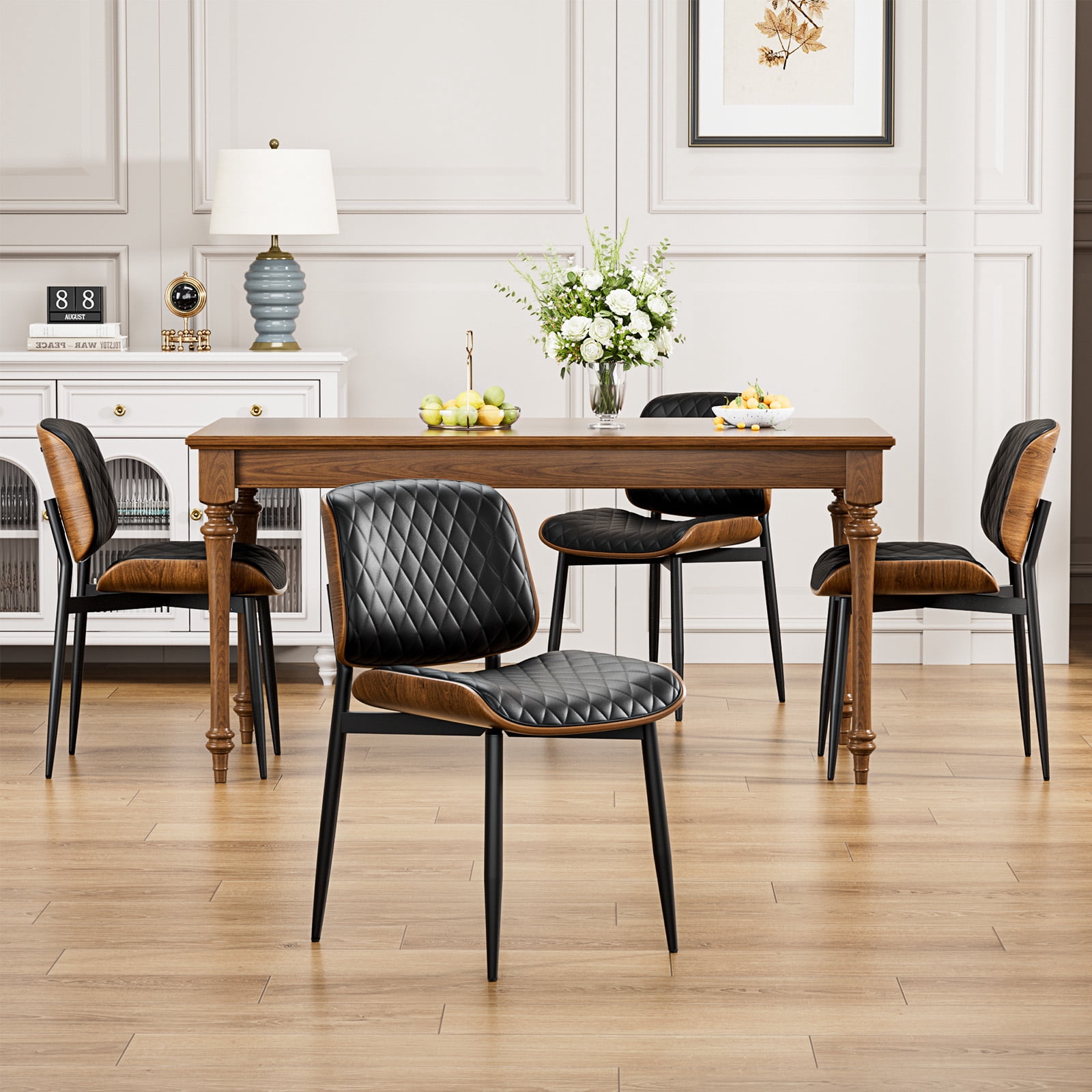 LainTene Modern Dining Room Chairs Set of 6, Faux Leather and Bentwood Design with Metal Legs, Ideal for Kitchen or Dining Space