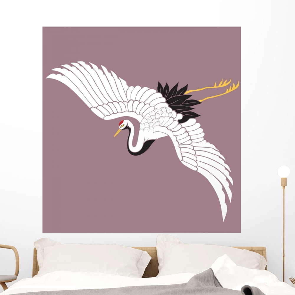 Japanese White Crane Wall Mural by Wallmonkeys Peel and Stick Graphic