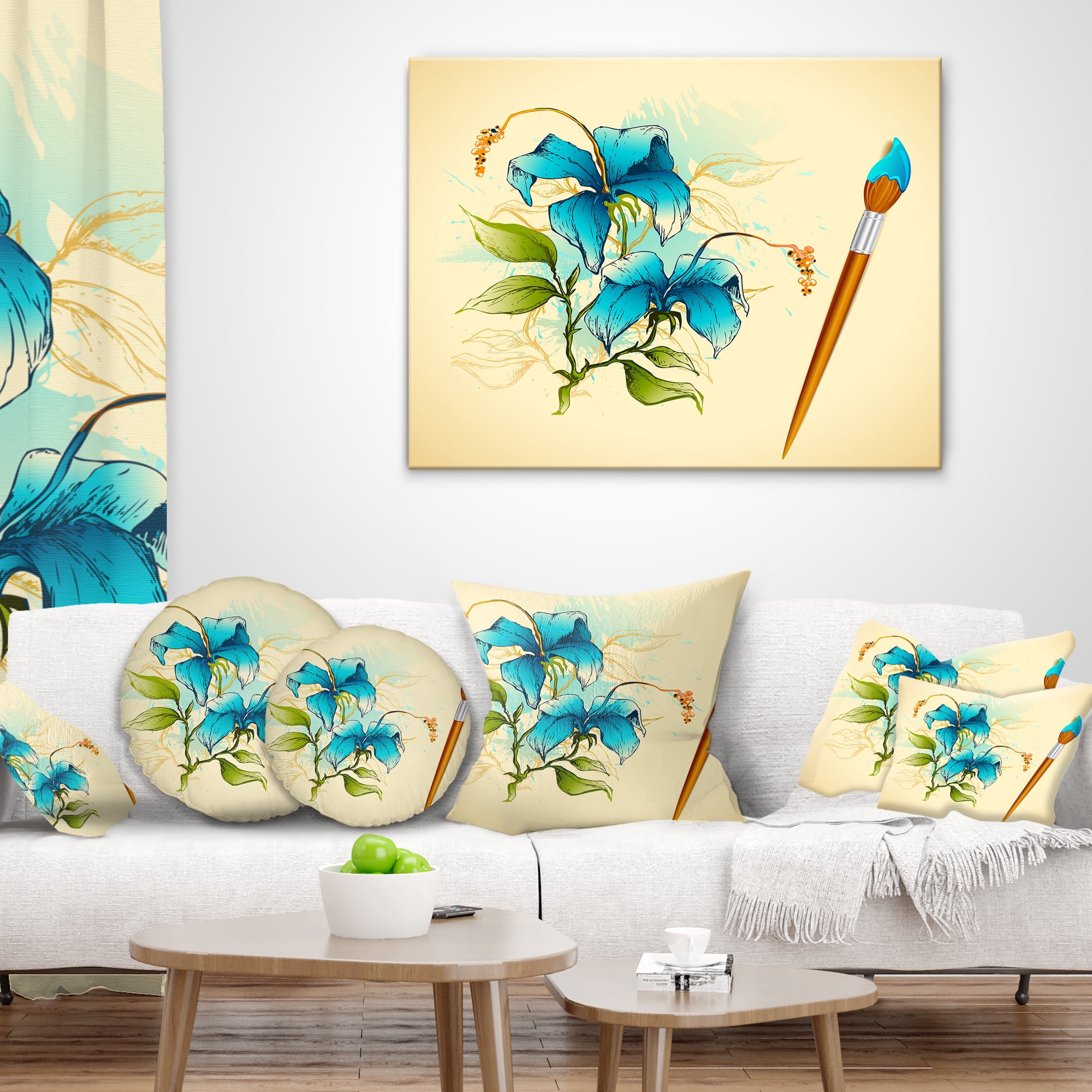 Designart Flower with Brush Illustration - Floral Throw Pillow - 18x18