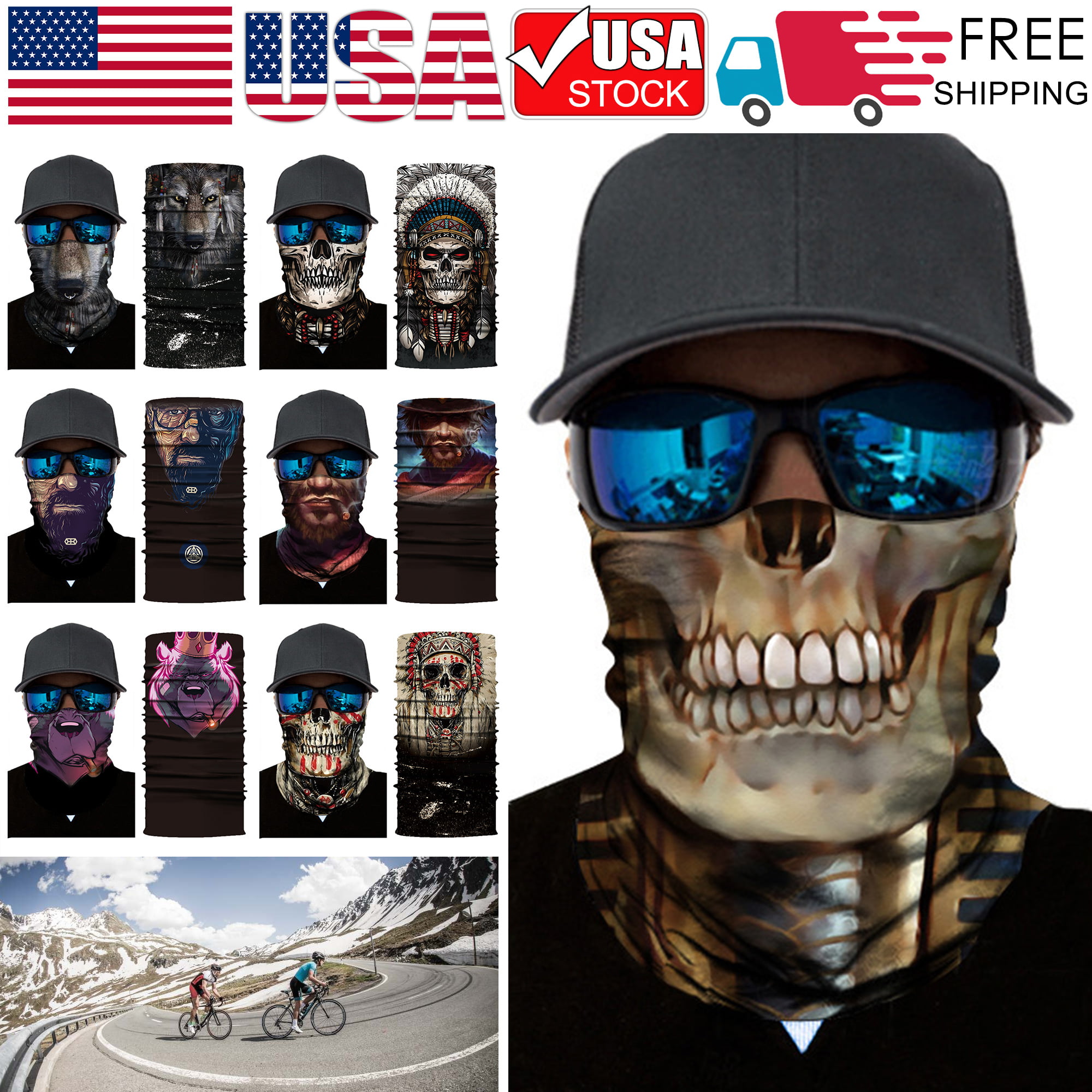 Outdoor 3D Face Neck Warmer Mask Scarf Biker Neck Warmer Sunscreen Headband Cap