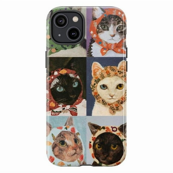 Cats in Bonnets Phone Case – Vintage Painterly Cat Portrait Phone Cover for iPhone 16 15 14 13 12 11 Pro Max
