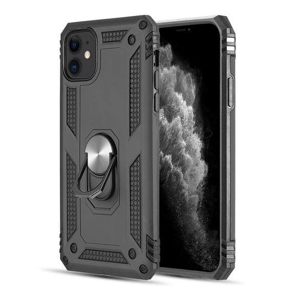Apple iPhone 12 Mini /5.4" Phone Case Hybrid Finger Ring Holder Kickstand 360° Rotable Clip Shield Heavy Duty Armor Dual Layer Protective Rugged Shell Bumper Stand Cover BLACK Case for iPhone 12 Mini