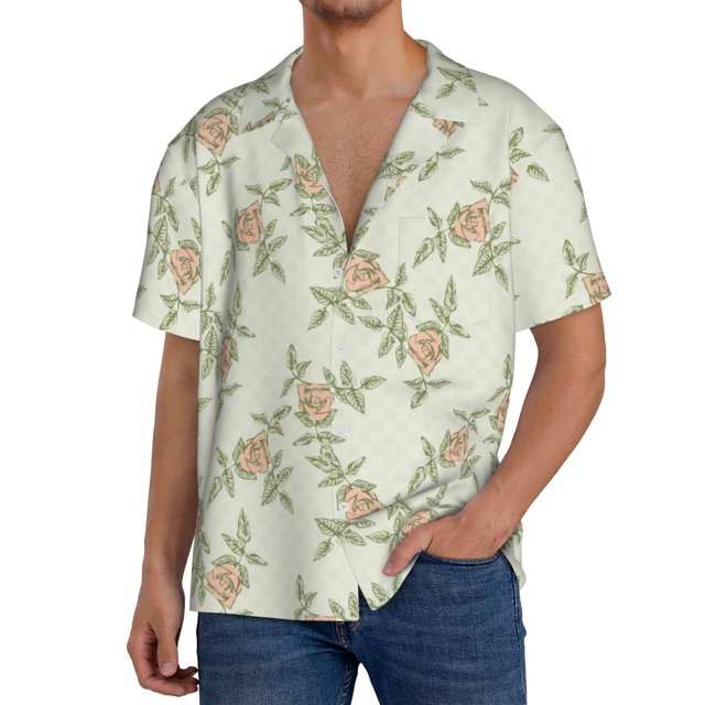 Fotbe Rose Camisa Estampada de Manga Corta para Hombre, Casual de Verano, Estilo Playero, Sin Arrugas-X-Large