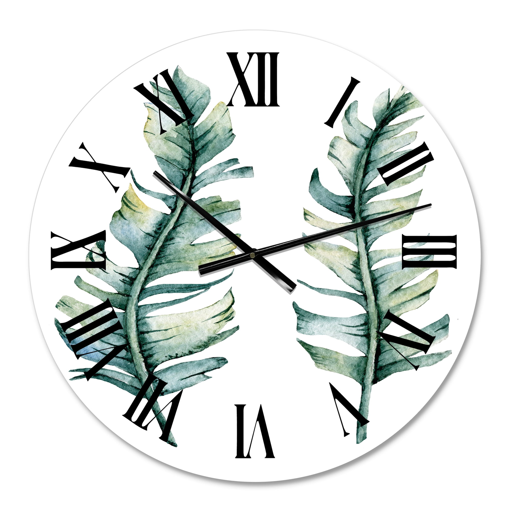 Designart 'Duo Of Tropical Leaves' Farmhouse Wall Clock