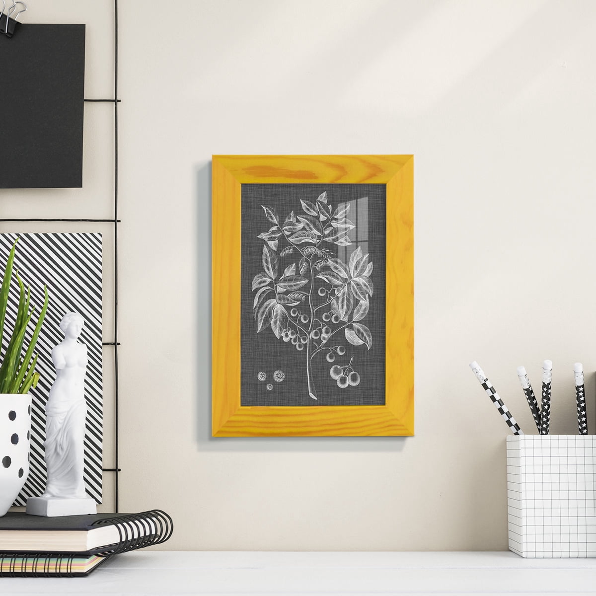 Graphic Foliage VI - Framed Print w/glass - Sunflower Yellow