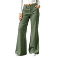 thumbnail image 3 of Women's Casual Pants, Elastic Waist Flare Pants with Button Closure, Relaxed Fit, Business Casual Office Travel Wear | VerBelle,Army Green L, 3 of 7