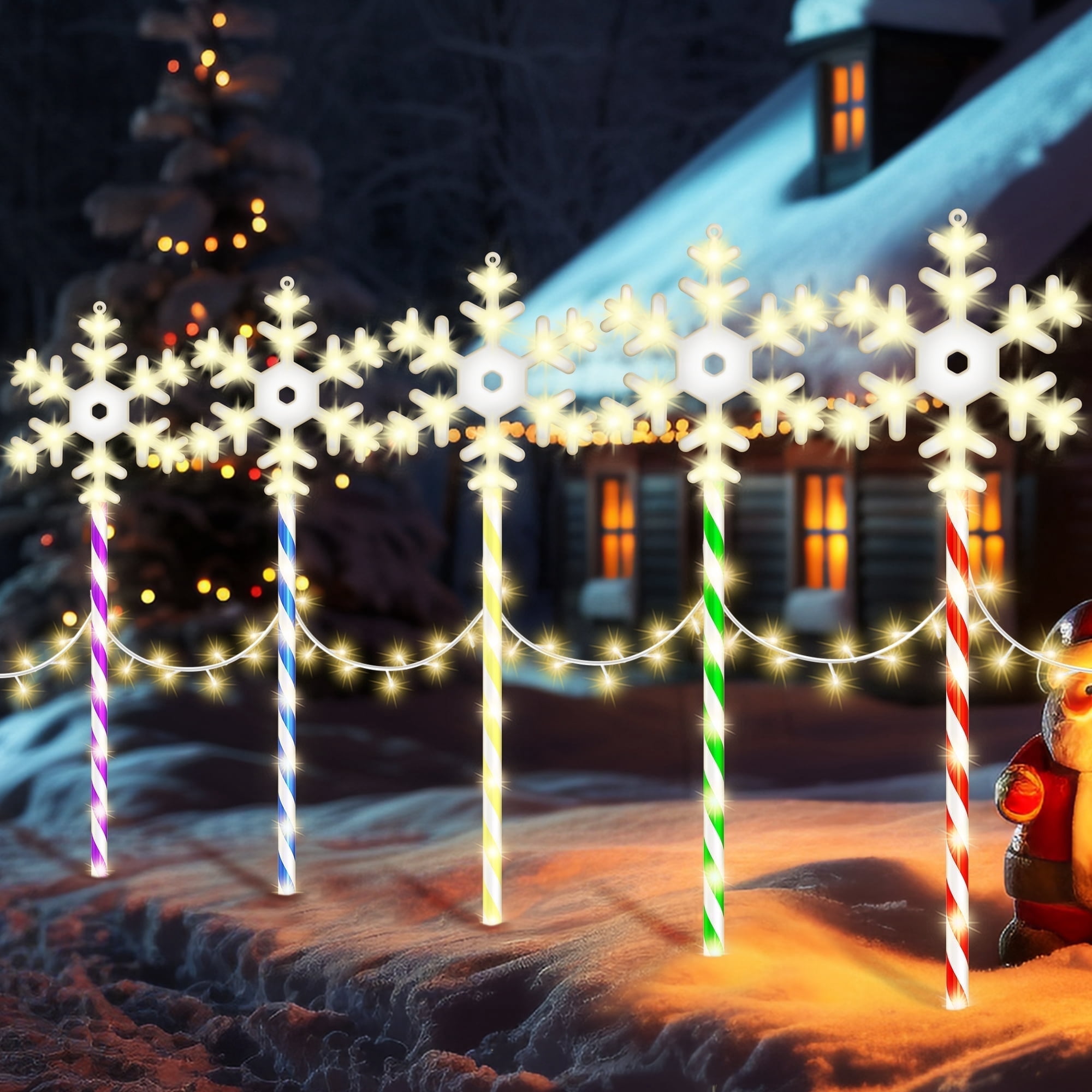 10 Pk Christmas Pathway Snowflake Lights 250 LED 8 Modes Waterproof Lighted Outdoor Christmas Decoration