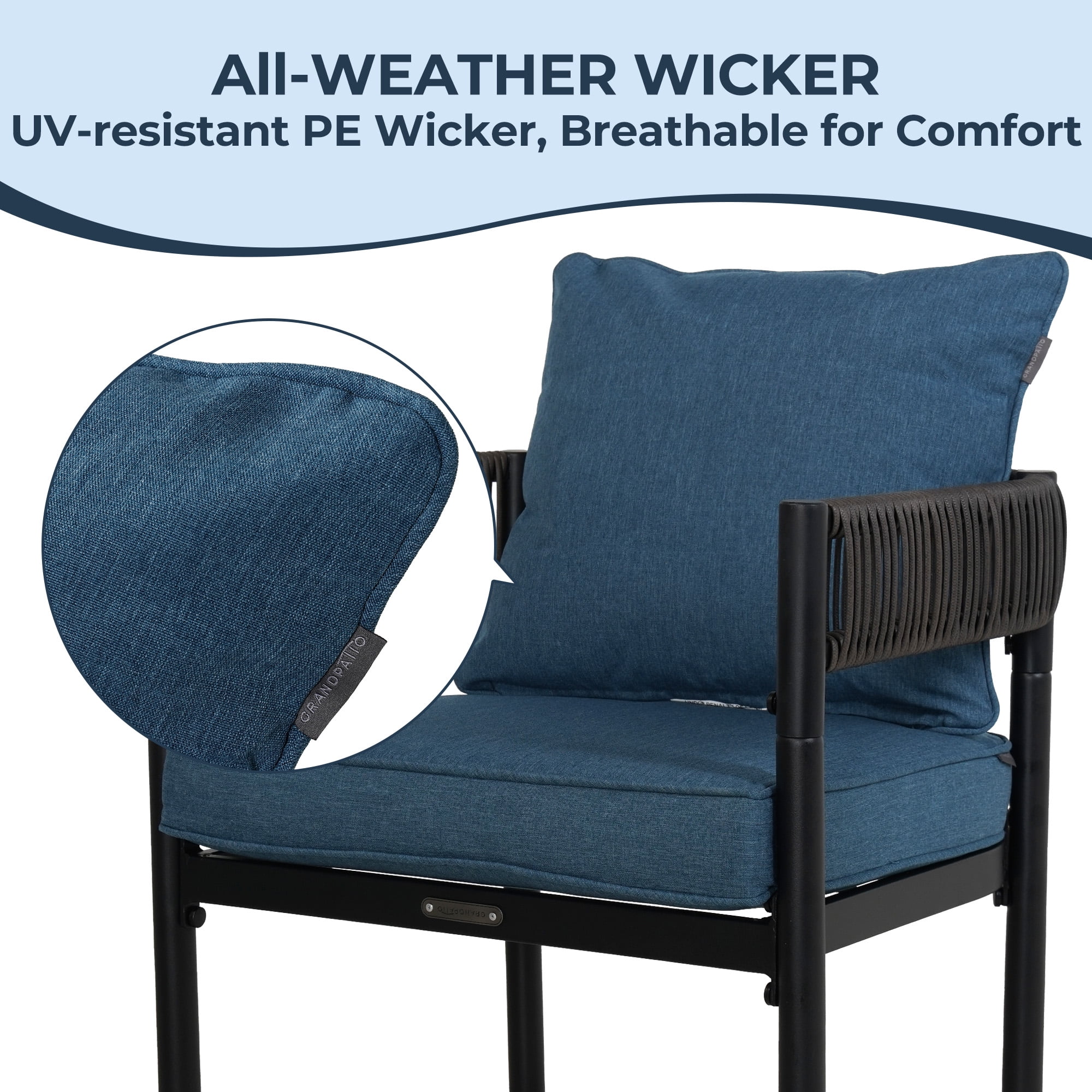 GRANDPATIO Steel Outdoor Dining Side Chairs - Set of 4, Blue Cushion