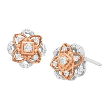 Duet 1/4 ct Diamond Rosette Stud Earrings in Sterling Silver & 14kt Rose Gold