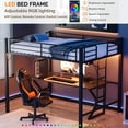thumbnail image 5 of Ktaxon Metal Bunk Bed Frame Queen Size, Loft Bed with Built-in LED and Power Outlet, Heavy Duty Bed Frame with Steel Slats, Black, 5 of 12