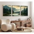 thumbnail image 3 of d 3Pcs Nature Landscape Wall Art Misty Forest Prints Mountain Pictures Dark Green Plant Posters Botanical River Canvas Painting Home Wall Decor for Living Room Bedroom Bathroom 12x16in, 3 of 7