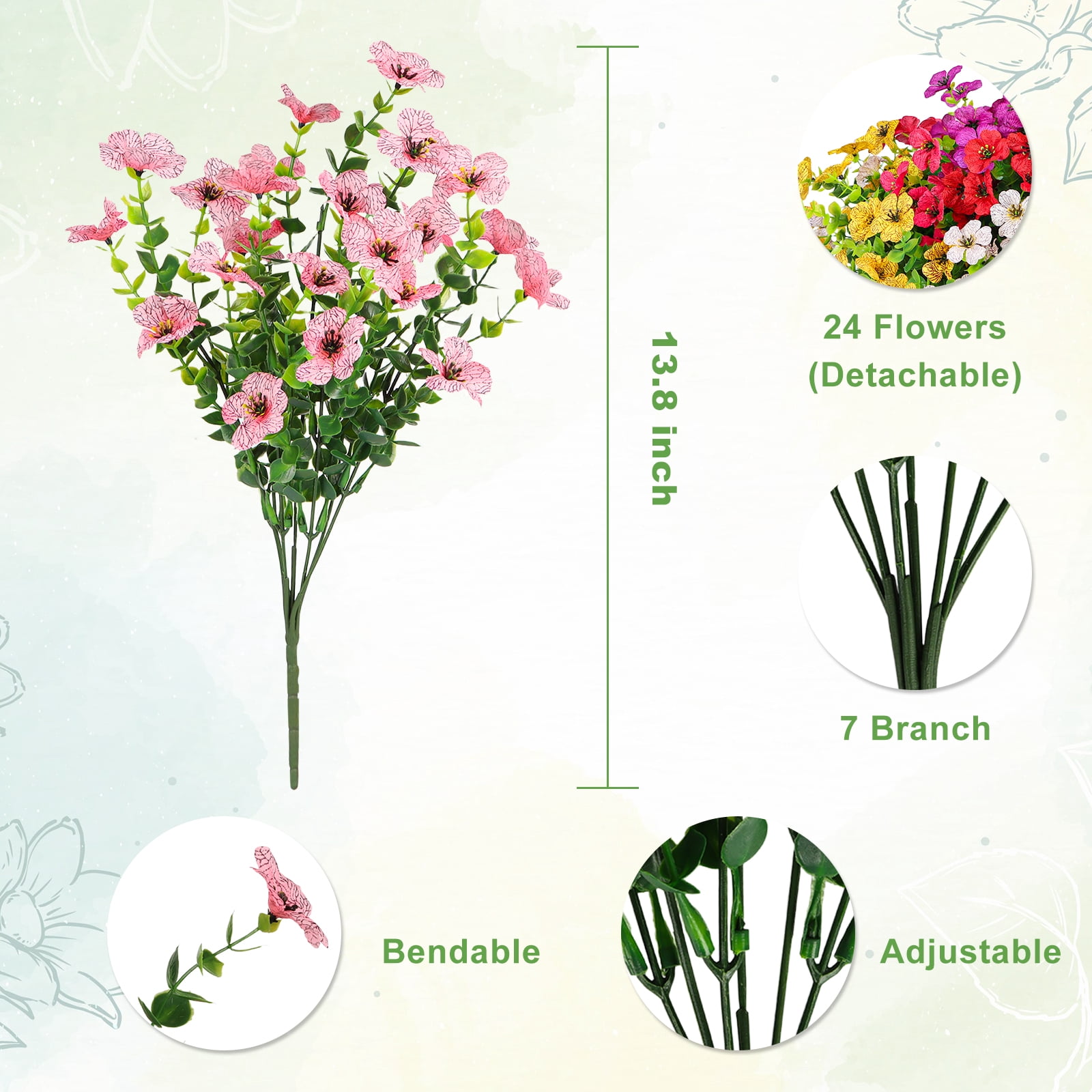 VKFVKF 24 Pcs UV Resistant Artificial Flowers, Faux Boston Fern Stems for Indoor/Outdoor Home Garden Patio Decor, Mixed Colors