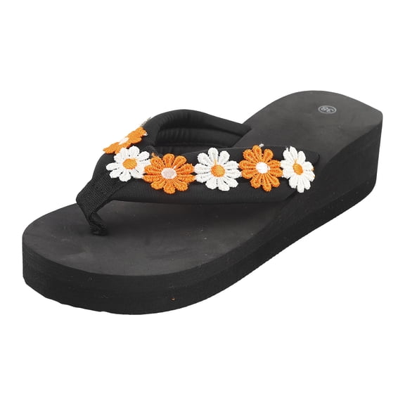 Womens Lightweight Platform Sandals Cute Floral Comfortable Arch Support Flip Flops Summer Beach Walking Thong Sandals Orange Size 9