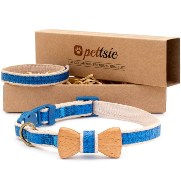 Pettsie Blue Breakaway Cat Collar Bow Tie and Matching Friendship Bracelet in Earth-Friendly Gift Box