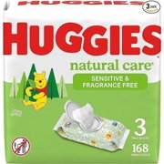 Huggies Natural Care Sensitive Baby Wipes, Unscented, 3 Flip-Top Packs, Wipes, 168 Count, 2 Pack