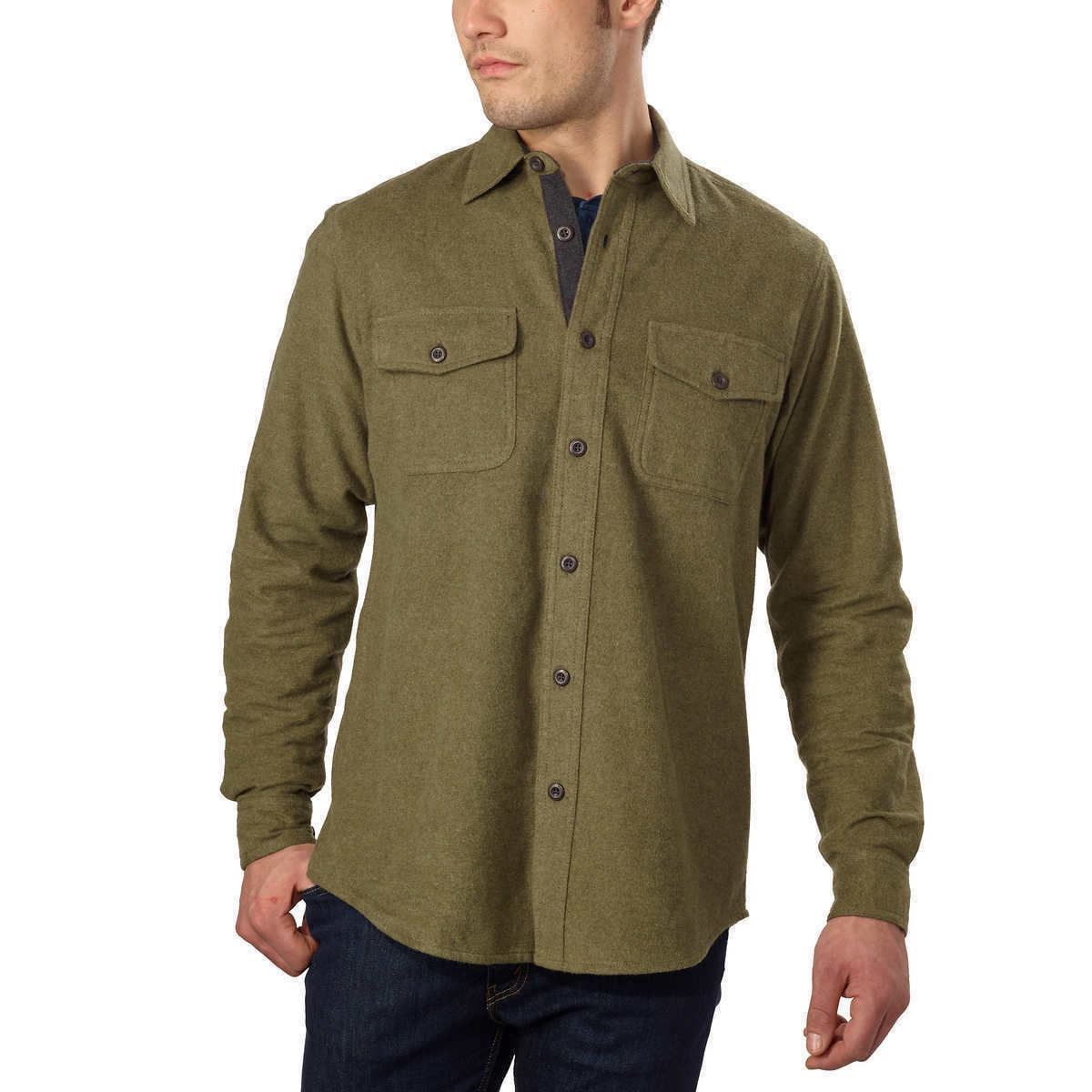 Grizzly Mountain Men’s Flannel Chamois Shirt, Green - Medium - NEW