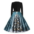 thumbnail image 3 of Lorytime 50s Dresses for Women Vintage Christmas Tree Crew Neck A Line Dress Long Sleeve Party Dresses with Belt, 3 of 3