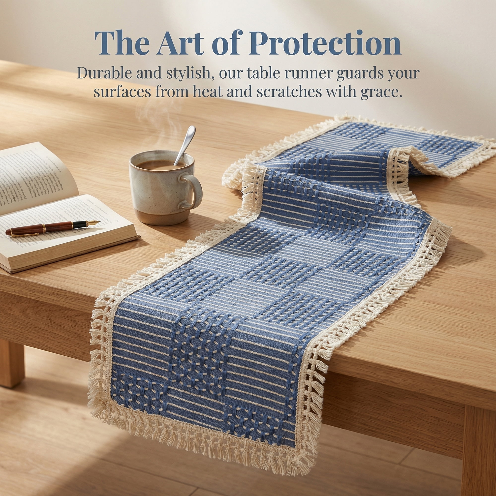 Unique Bargains Birthday Decorations Tassel Kitchen Table Runner Navy Blue 13x78.7in