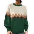 thumbnail image 3 of sususu Womens Fair Isle Sweater Oversized Knitted Sweaters Long Sleeve Boat Neck Colorful Loose Pullover Jumper Tops,A05-Green,XXXL, 3 of 6