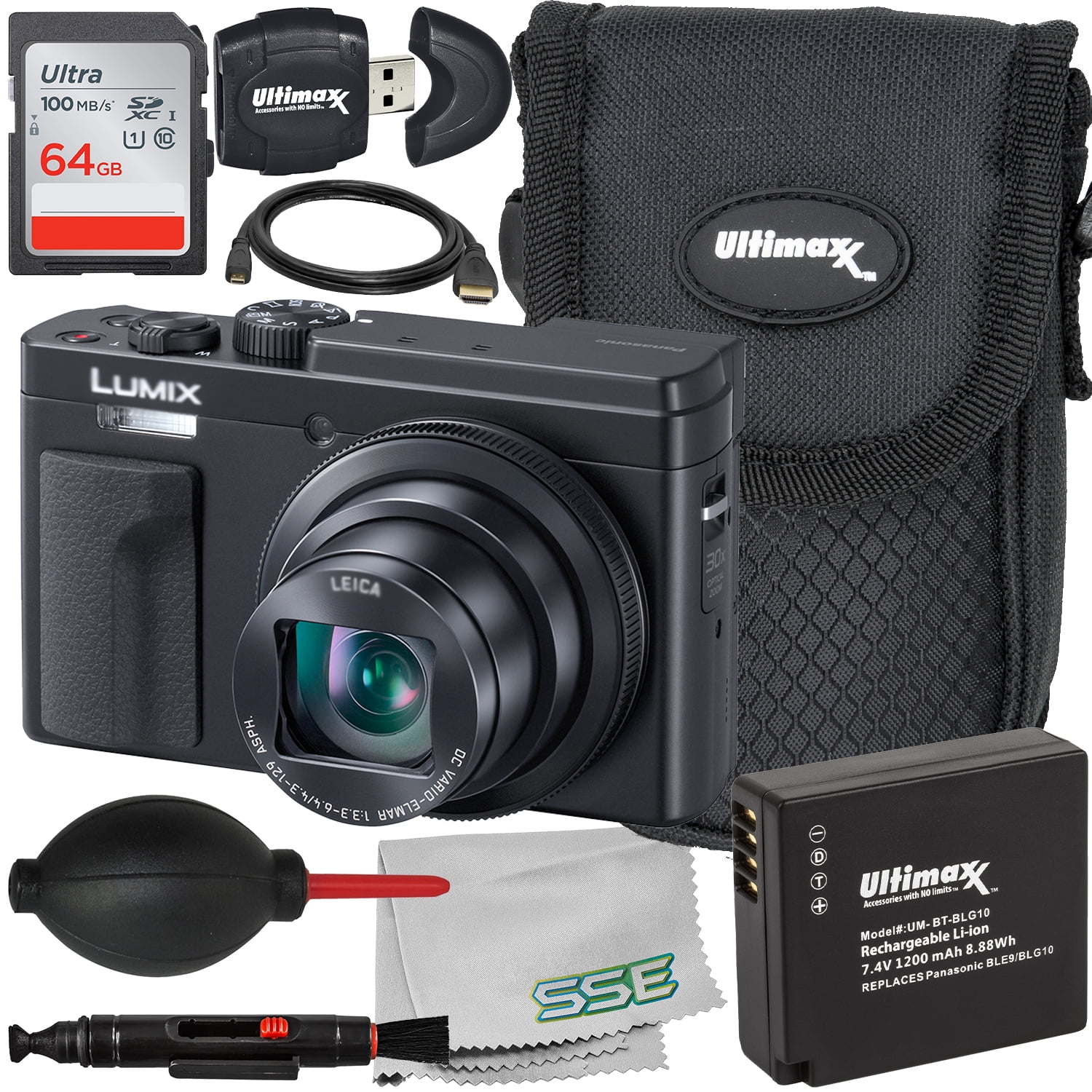 Lang geluid Delegatie Ultimaxx Essential Panasonic Lumix DC-TZ95 Camera Bundle (Black) -  Includes: 64GB Ultra SDXC, Replacement Battery, Camera Case & More (13pc  Bundle) - Walmart.com