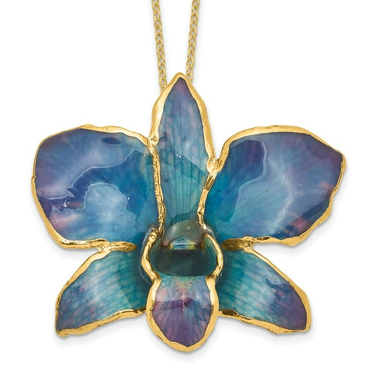 Lacquer Dipped 24k Gold Trimmed Blue/Purple Dendrobium Orchid 20 Lacquer Dipped 24k Gold Trimmed Blue/Purple Dendrobium Orchid 20