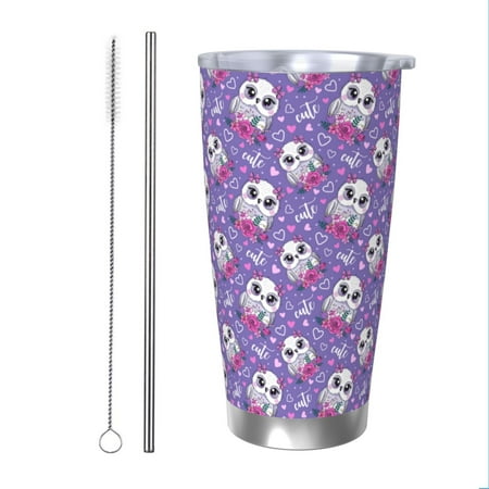 

Goofa Owl And Flowers for 20 oz Skinny Tumbler Stainless Steel Coffee Mug Slim Vacuum Insulated Travel Cup Car Cup-Straw Two-piece Set