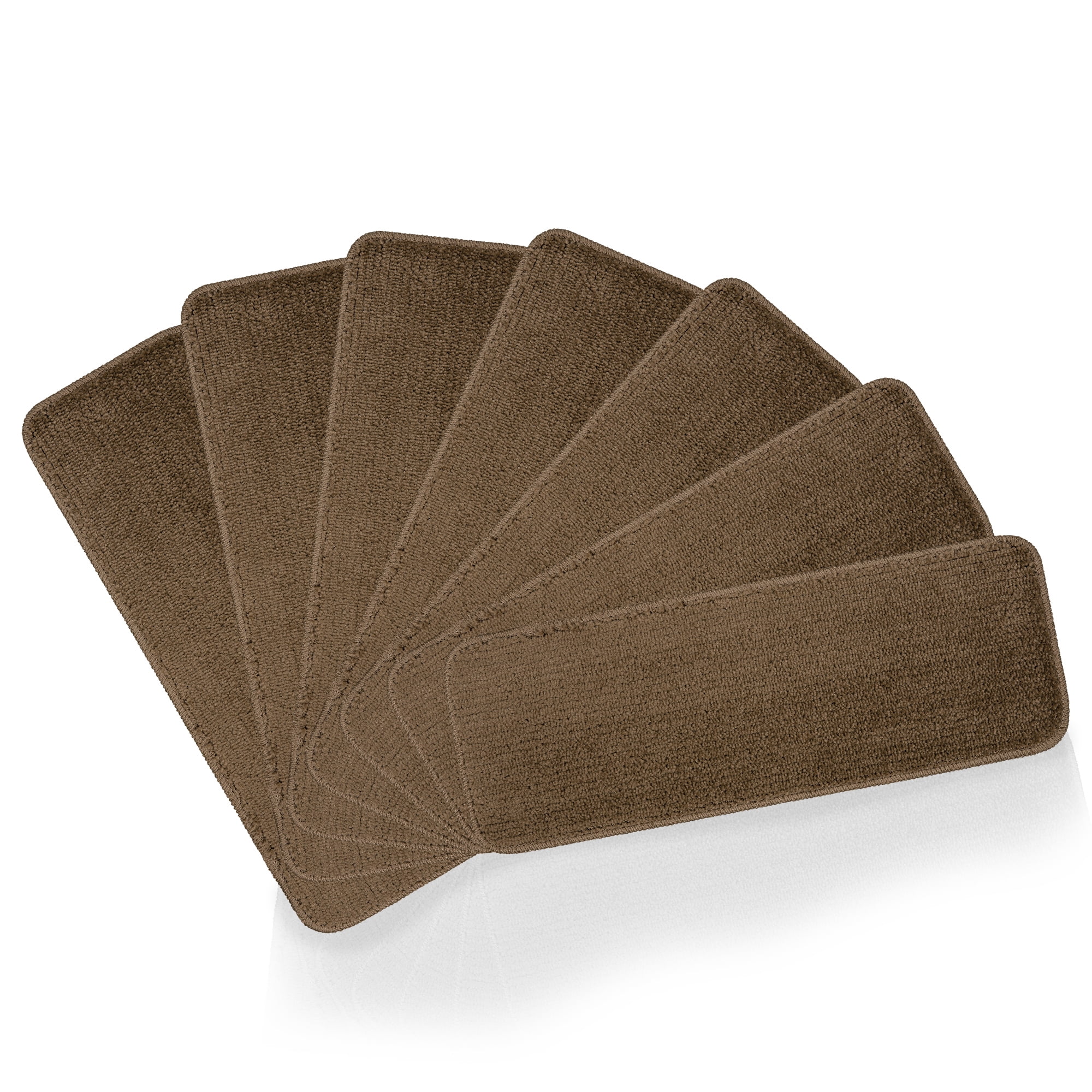 Sweet Home Stores Luxury Washable Non-Slip Rubberback Solid 9" x 26" Indoor Stair Treads, 5 Pack, Brown