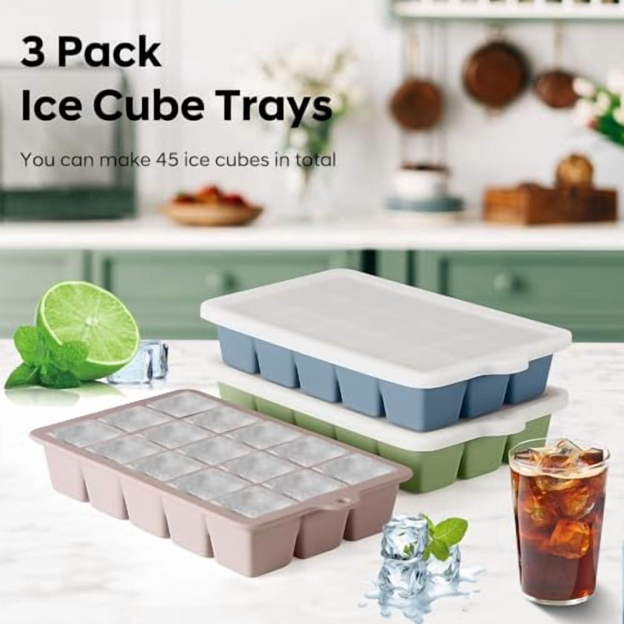 3-Pack Silicone Ice Cube Trays with Lids, BPA-Free Flexible Ice Molds for Whiskey, Cocktails, and Baby Food, Easy Release Freezer Trays for Perfect Cubes Every Time