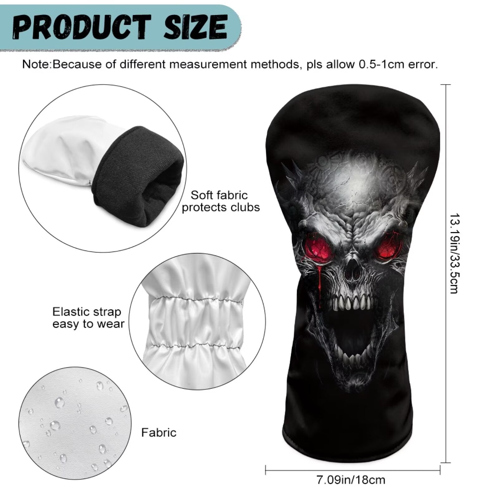 Uorisanigo Golf Club Head Covers for Driver, Fairway & Hybrid, 3Pcs Cool Skeleton Golf Club Headcovers Set with Soft Lining, PU Waterproof Accessories Gift for Women Men