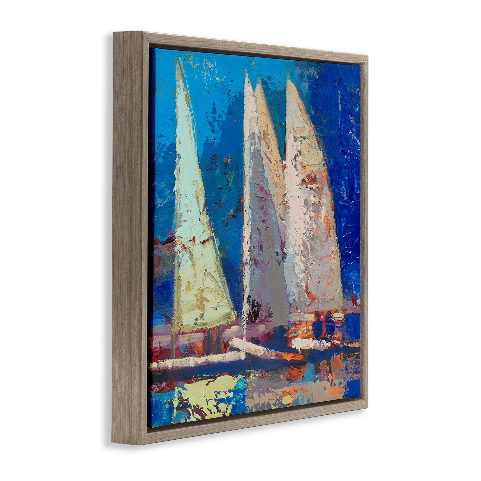 Stupell Industries A Strong Wind Sailboats Brown Framed Floater Canvas Wall Art, design by Beth A. Forst