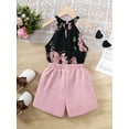 thumbnail image 4 of Mikrdoo Kid Girls Clothes 8Y,9Y,10Y,11-12Y Big Girls Floral Print Halter Summer Sleeveless Tops Elastic Fashion Shorts 2Pcs Outfits 11-12 Years Pink, 4 of 10