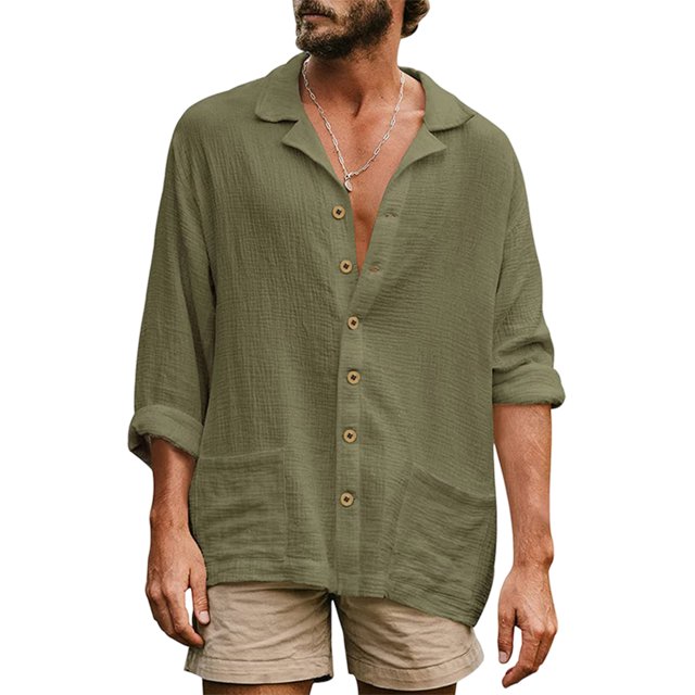 Camisa Camisas con botones para hombre Camisas de verano transpirables Camisas de yoga para la playa (Verde militar S) Ygjytge ejercito verde T S para Hombre