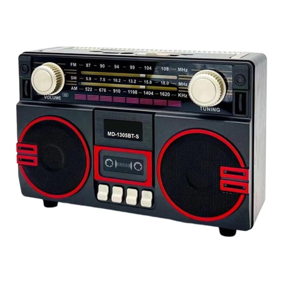 Radio portátil AM SW de 3 bandas con soporte para tarjeta TF y USB para casa, oficina y exteriores. Negro Rojo