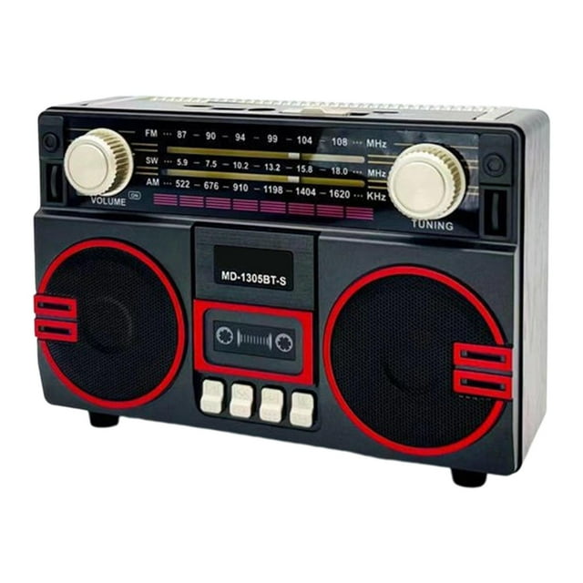 Bunblic Radio Rétro Portable AM FM SW Haut-Parleur Bluetooth 3 Bandes Charge Compacte pour Maison Bureau Extérieur Design Vintage Cadeaux d'Anniversaire Noir Rouge