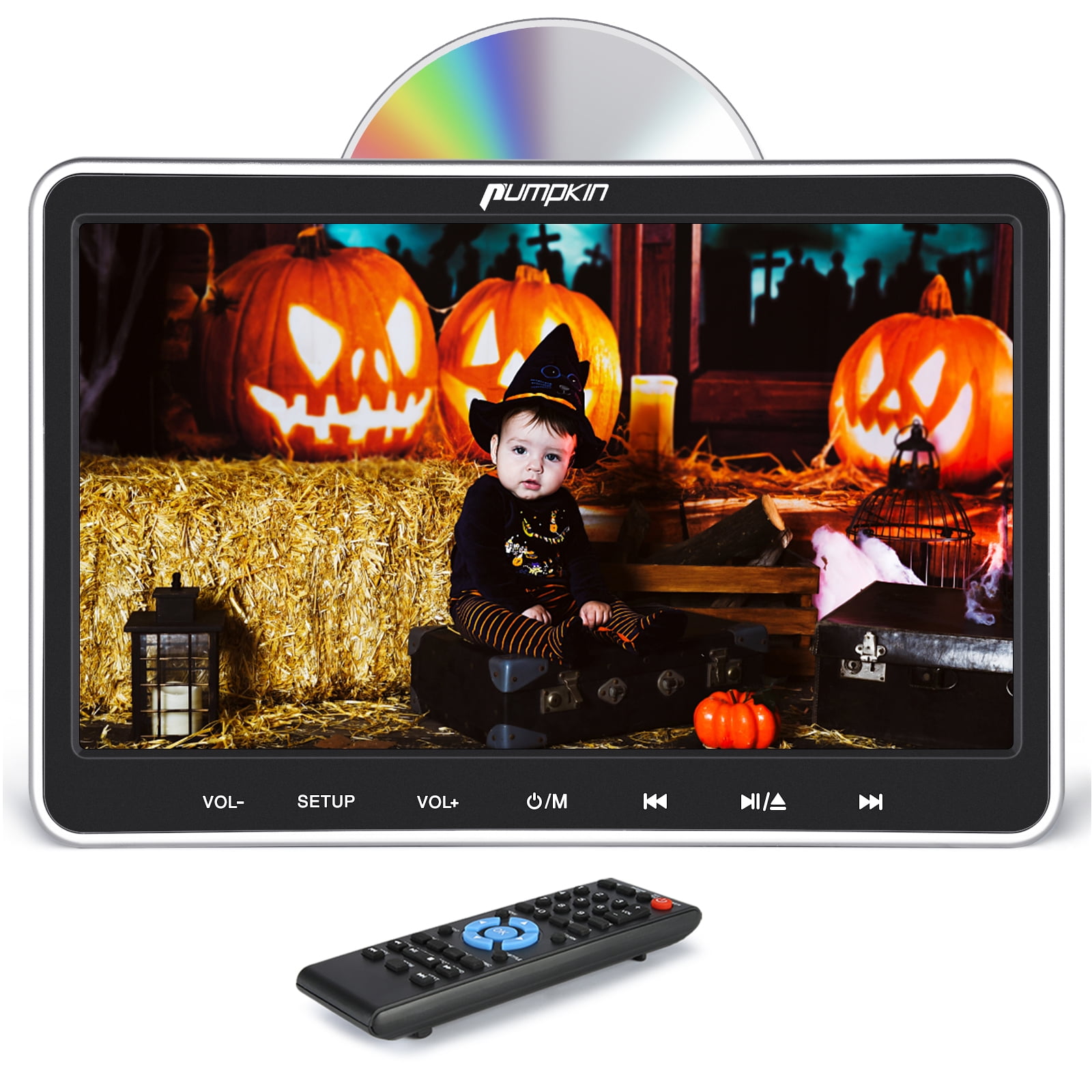 Pumpkin 10.1” Portable DVD Player for Car with Headrest Mount Bracket HDMI Input Region Free