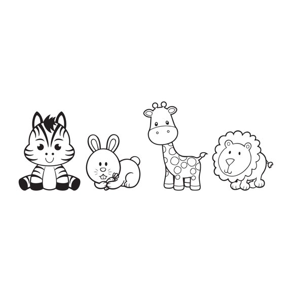 Children Adorable Animal Wall Decal Decoration Cute Baby Animal Drawing Zebra Rabbit Giraffe Lion Lasts Years and Easily Removable - Size: 20 In(W) x 8 In(H)