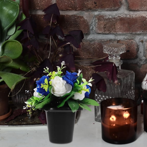 TABLZONE 1Pair Blue Artificial Flowers for Cemetery Headstone Decoration Portable Waterproof Silk Material