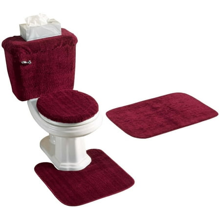 Elongated Toilet Tank Cover - REFLECTIONS 5 PIECE BATH RUG, CONTOUR, LID, TANK LID & TANK COVER SET, BURGUNDY