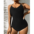 thumbnail image 3 of Hilor Women's Halter One Piece Swimsuit Lace Up Strappy Monokini Swimwear Low Back Slimming Bathing Suits, 3 of 7