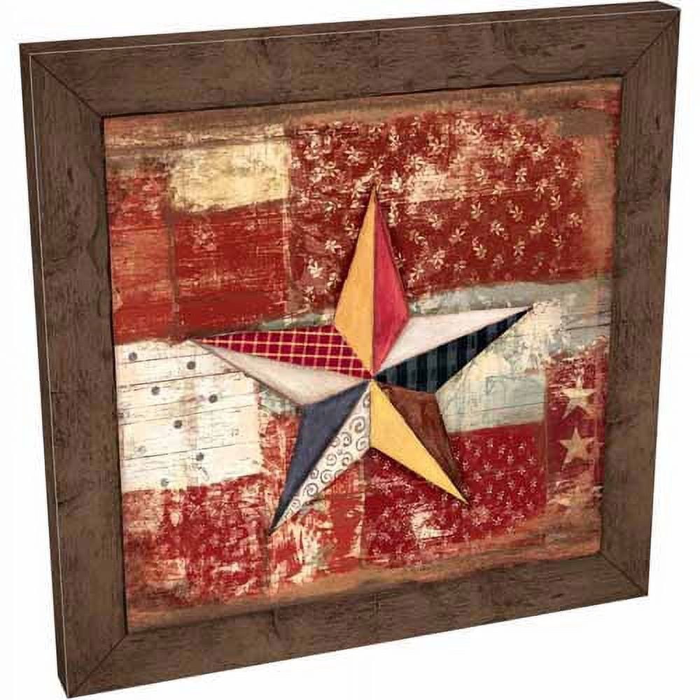 Rustic Americana Patchwork Star Wood Grain Primitive Patterned Panels Painting Red & Brown Canvas Art by Pied Piper Creative
