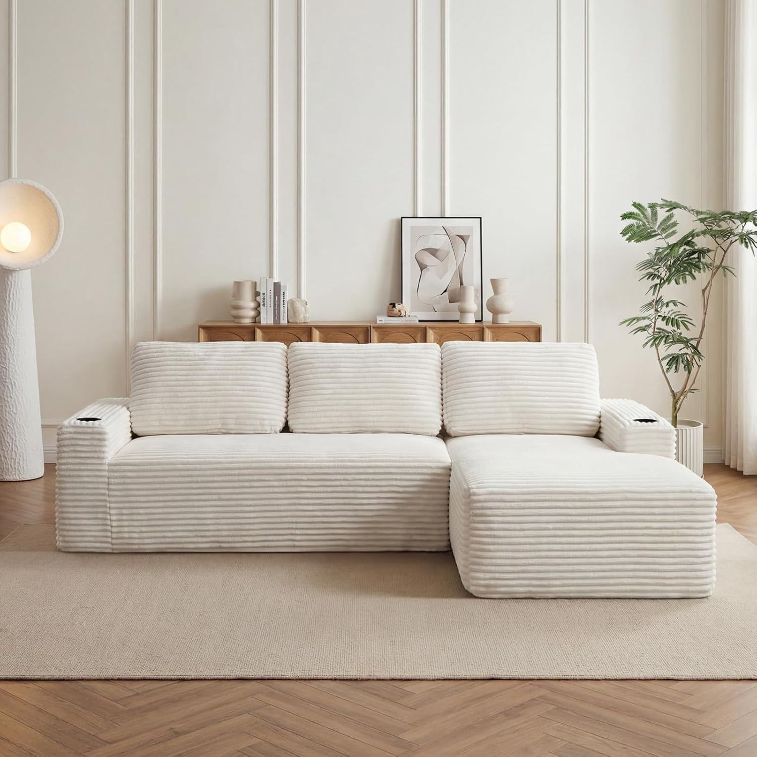 104" Cloud Modular Sectional Sofa, Corduroy Boneless L-Shape Chaise Couch with Deep Seat for Living Room Bedroom, No Assembly Required
