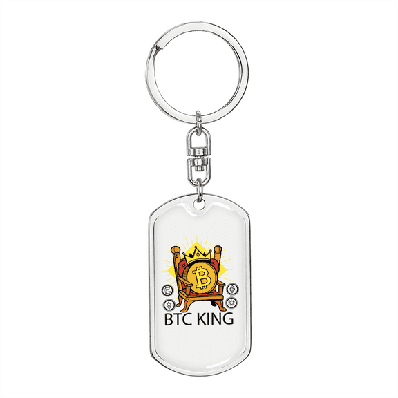 BTC King Crypto Stainless Steel or 18k Gold Premium Swivel Dog Tag Keychain