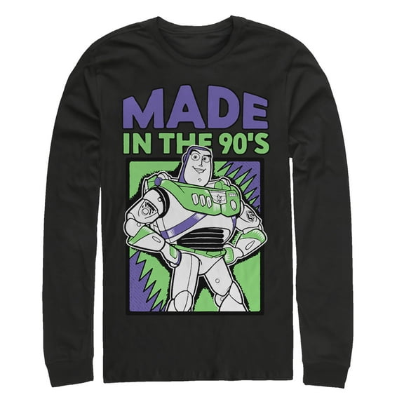 Men's Toy Story Buzz Lightyear Made in 90s  Long Sleeve Shirt Black X Large
