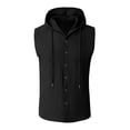 thumbnail image 5 of Men's Sleeveless Hooded Cotton Linen Shirt, Button Down Casual Beach Vest, Lightweight Breathable Summer Vacation Top Black, 5 of 9