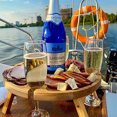 thumbnail image 4 of Wooden Round Foldable Table With Wine Glass Holder For Outdoor Picnic Garden Party Snack Tray, 4 of 7