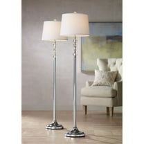 360 Lighting Montrose Modern Floor Lamps 61" Tall Set of 2 Polished Steel Crystal Glass White Fabric Drum Shade for Living Room Bedroom Office House