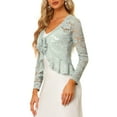 thumbnail image 5 of INSPIRE CHIC Valentine's Day Women's Floral Lace Cardigans Tie Front Ruffled Hem Sheer Crop Bolero Shrug 2XL Grey, 5 of 7