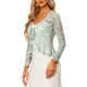 thumbnail image 4 of Cárdigan de encaje floral para mujer Inspire Chic, con lazo en la parte delantera, dobladillo con volantes, bolero corto transparente, 3XL, gris, 4 of 6