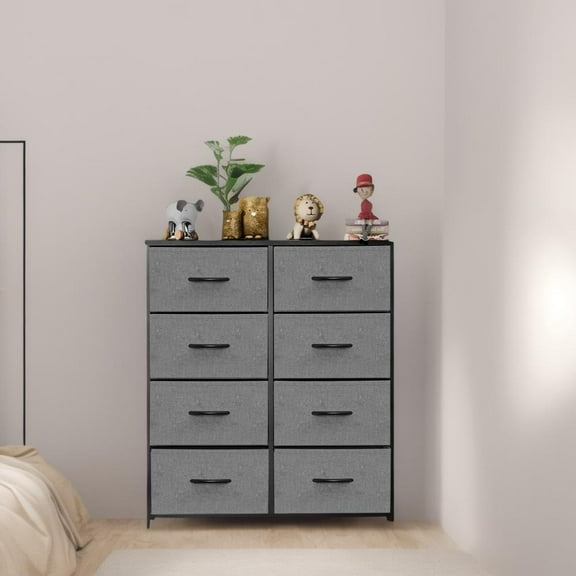 EDX Chest of Dressers with 8 Fabric Drawers, Drawer Cabinet, Organization Furniture for Kitchen, Office, Hallway, Grey