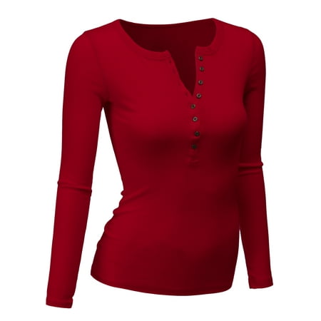 Doublju - Doublju Women's Thermal Henley Long Sleeve Top with Plus Size ...